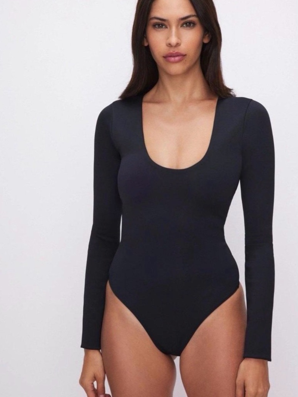 Good American Black Long-Sleeve Scoop Neck Bodysuit